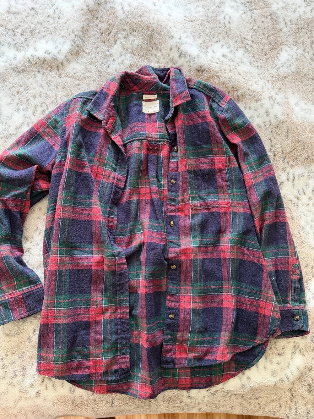 American Eagle Outfitters Red, Green & Blue Plaid Button-Down Shirt